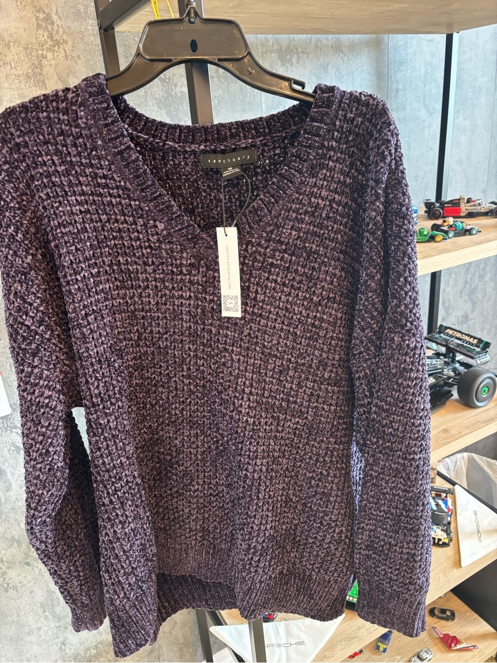 Sanctuary Chenille V-Neck Sweater - Deep Plum